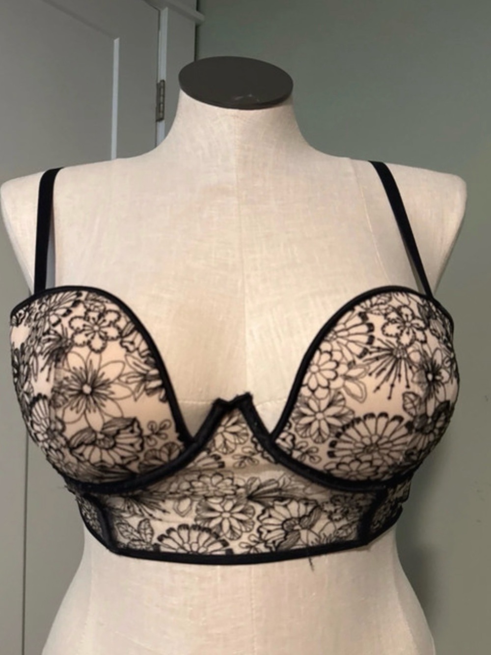 Victoria's Secret Black Lace Longline Balconette on Nude